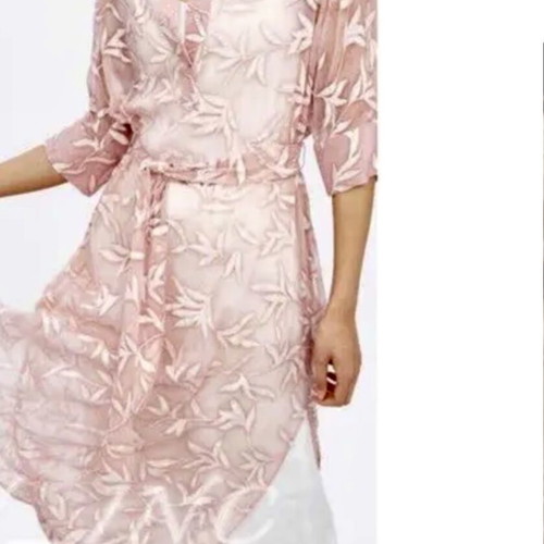 ZARA Embroidered Caftan Dress Small Pink Peach New
