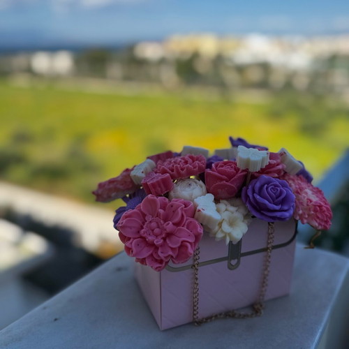 Wax scented arrangement new, handmade flowers