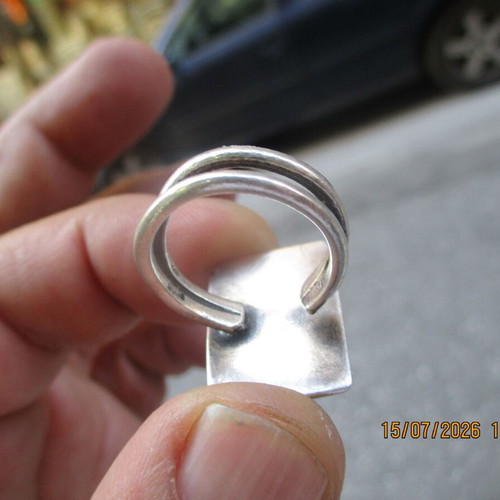 Silver ring with coral Bamboo, like new, adjustable size