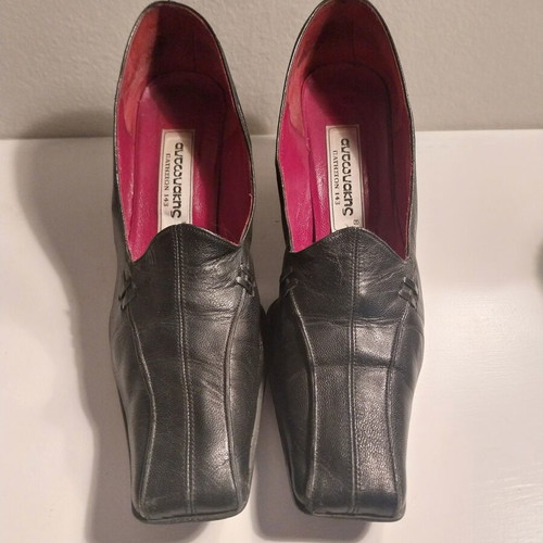 Handmade leather heels, black with red interior, size 38.5