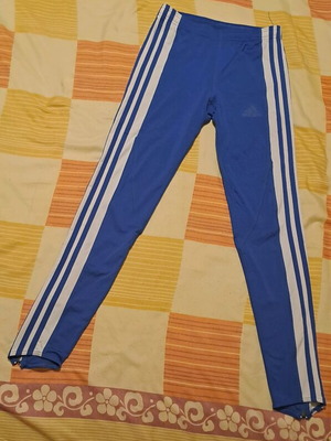 Adidas blue leggings like new with white details unisex