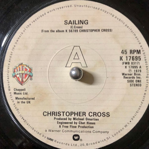 Christopher Cross Sailing vinyl 7" single like new, pop