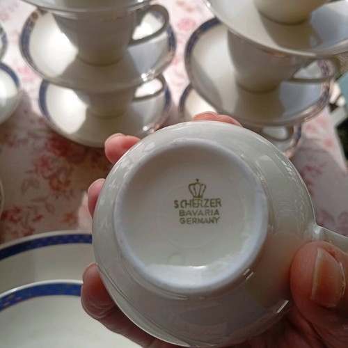 Scherzer Bavaria collectible porcelain set with cobalt blue and 24K gold like new