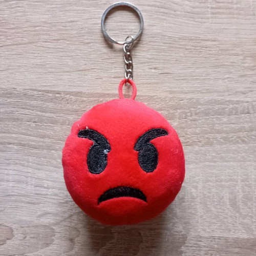 Keychain fuzzy face new red grumpy