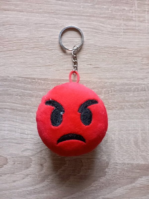 Keychain fuzzy face new red grumpy