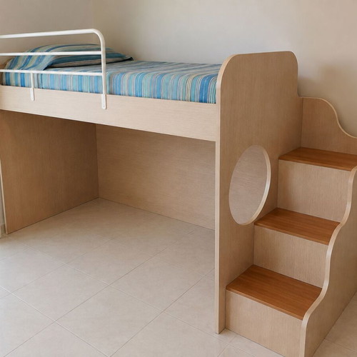 Line Art elevated children's bunk bed with storage steps