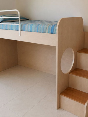 Line Art elevated children's bunk bed with storage steps