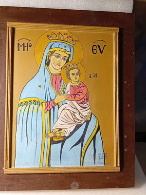 Large religious icon used 38cm × 30cm with iconography powder and egg yolk
