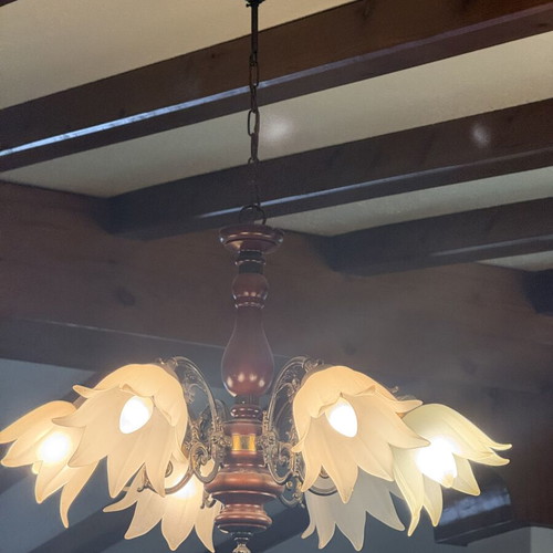 Vintage lighting set of 9 pieces from solid wood and brass like new