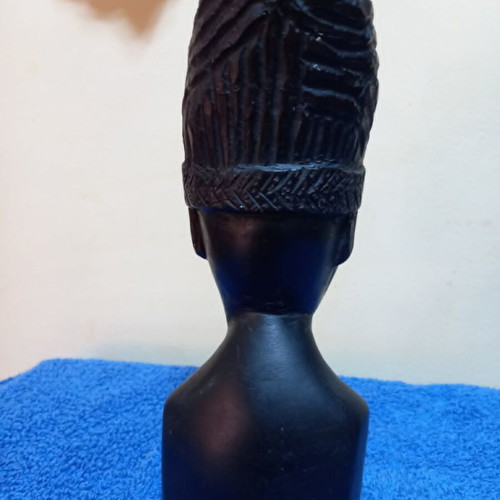 Handmade ebony wood bust vintage African sculpture used