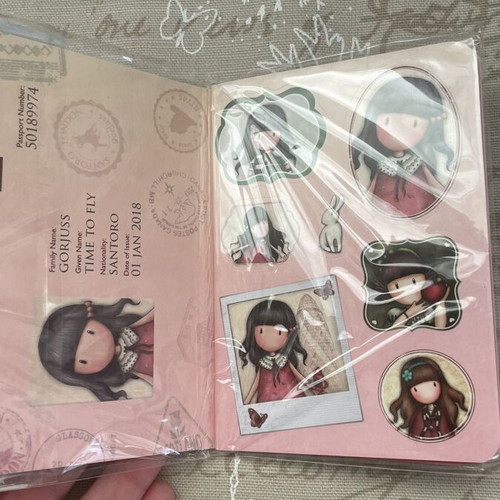 Santoro Gorjuss stationery set with notebook, stamp, erasers, bookmark