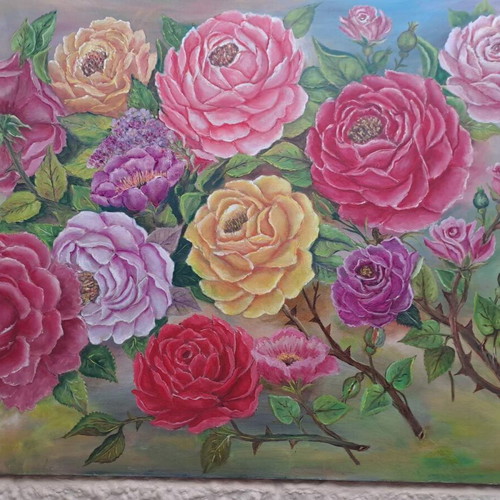 Oil painting canvas 100x66 cm Roses like new