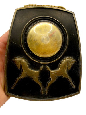 Vintage wall thermometer with brass horse relief 1950s like new