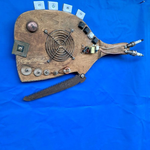 Piranhas upcycled art piece new 35x25 from racket