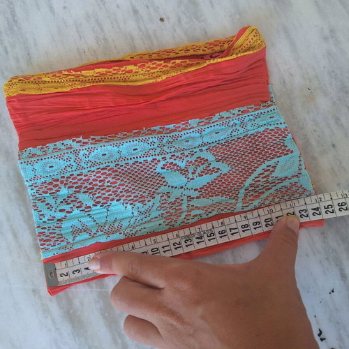 Handmade orange coral summer clutch with lace new