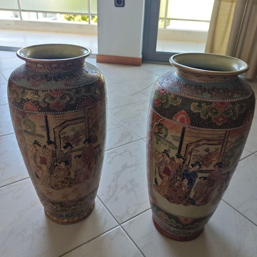 Satsuma porcelain vases pair 43cm like new