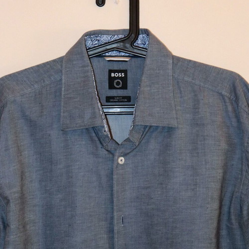 Boss Slim Fit Organic Cotton Blue Shirt, M