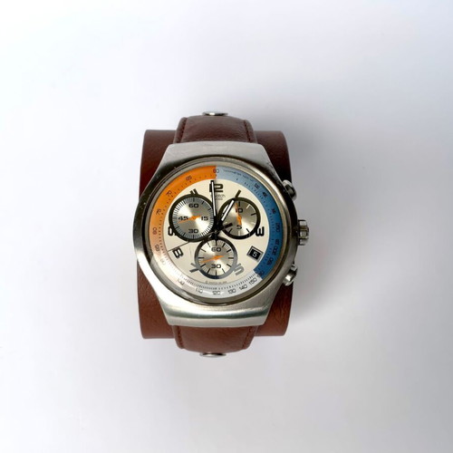 Swatch YOS404 Top Relief Irony Chronograph used with box and papers