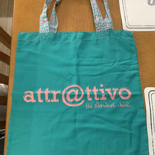 Attrattivo fabric shoulder bag, pink and green