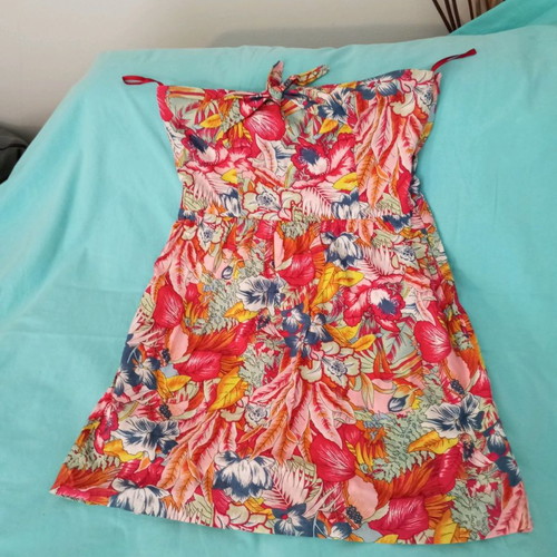 Floral Blanco dress strapless used, cotton fabric