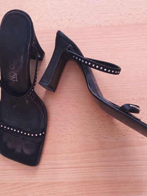 Black sandals with rhinestones size 38, wide heel
