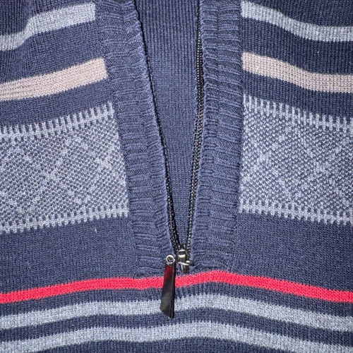 Striped pullover with zipper size M like new, gray and blue