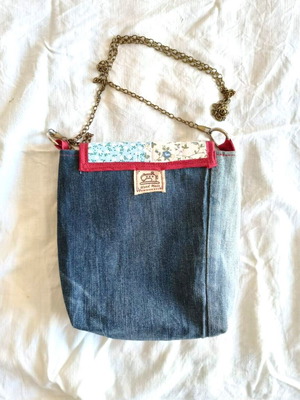 Handmade jean crossbody bag blue new with flap and chain strap
