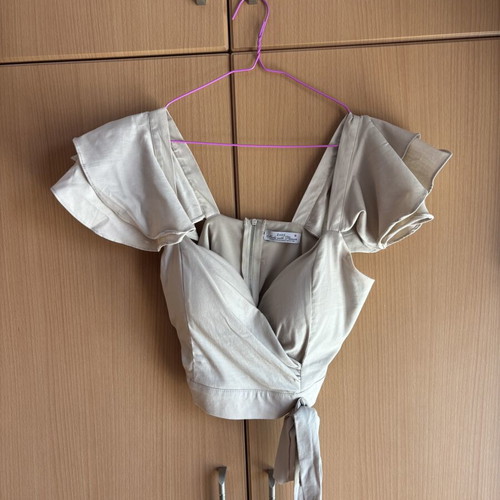 Zark beige top with asymmetric design and built-in bust support