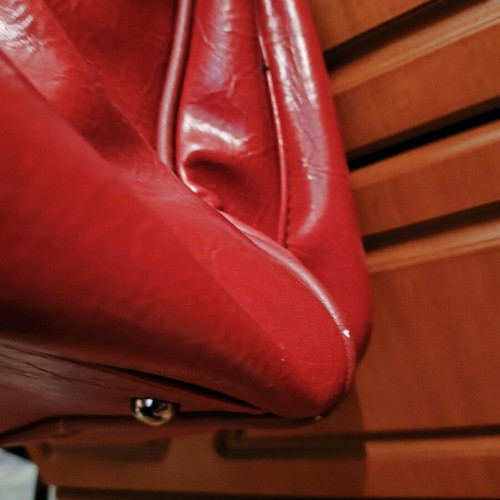 Doca leather backpack used, red with silver details