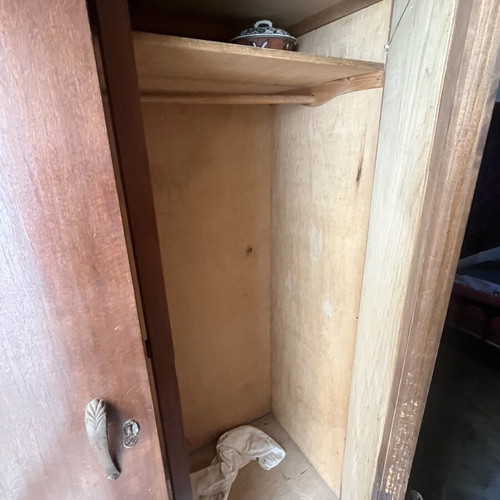 Wooden wardrobe used, three-door with mirror and shelves, antique