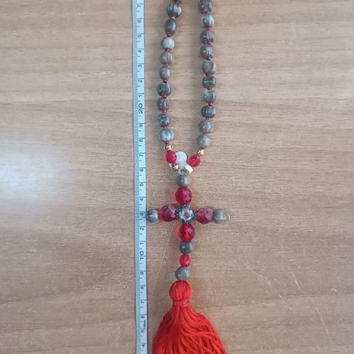 Car hanging decoration with cross and natural beads like new