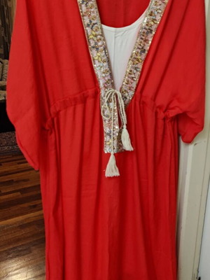 Just Perfect caftan coral like new, white semisheer, size S-M
