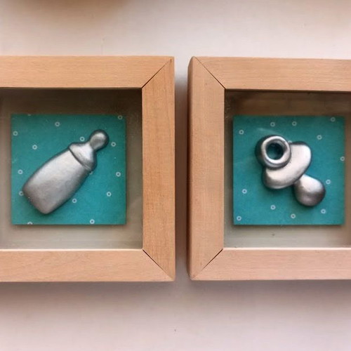 Decorative wooden baby-themed frames set of two, new