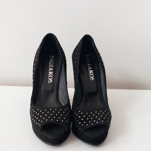 Sagiakos 10cm peep toe heels new, black with strass, size 36