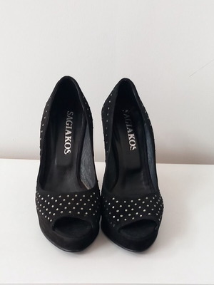 Sagiakos 10cm peep toe heels new, black with strass, size 36