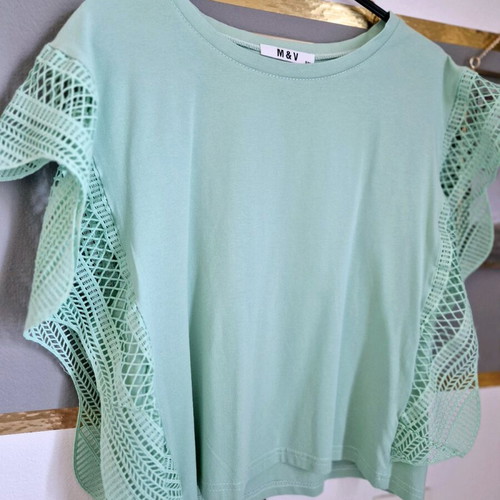 Turquoise blouse top like new with ruffled sleeves, size S