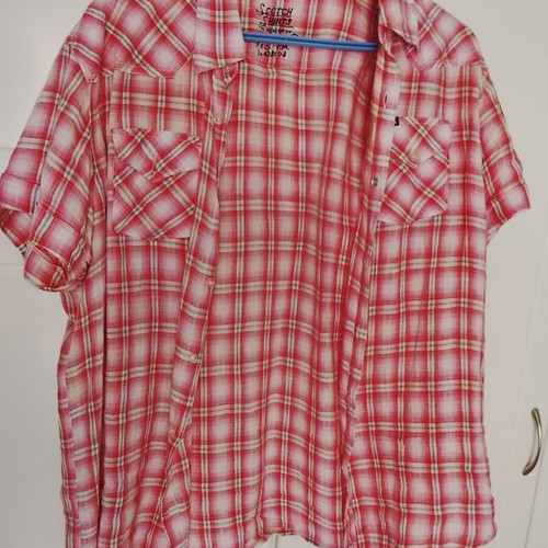 Scotch men's short-sleeve shirt XXL used, red and pink plaid linen