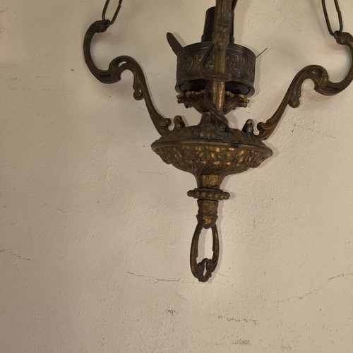 Retro brass ceiling light used, for one E14 bulb, antique copper