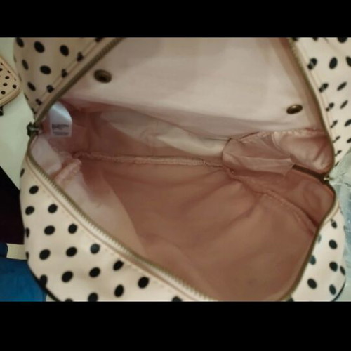 Accessories backpack large size like new with pink and black polka dot design