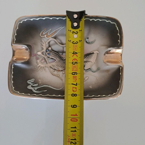 Vintage mid century dragon porcelain ashtray used, hand painted