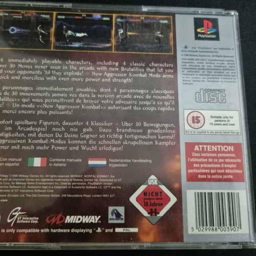 Mortal Kombat Trilogy PlayStation 1 used, platinum PAL