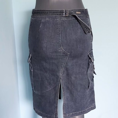 Φούστα denim Mango XS/S σαν καινούργια, ασύμμετρο σχέδιο με τσέπες