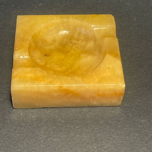 Vintage onyx stone ashtray used with green plastic base