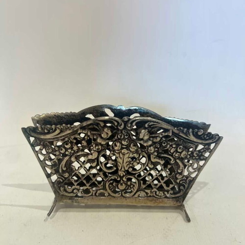 Vintage silver napkin holder used with engraved designs, 800 stamp