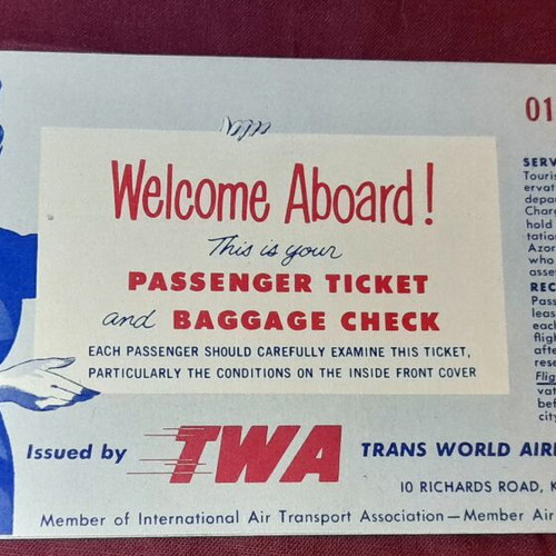 Σετ αεροπορικών εισιτηρίων TWA 1956 σαν καινούργιο με δήλωση εθνικού νομίσματος