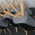 Chairs used, pack of 10 with wooden legs and plastic seats