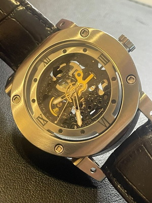 Carucci CA2162 Tarodo men's used skeleton watch with black leather strap