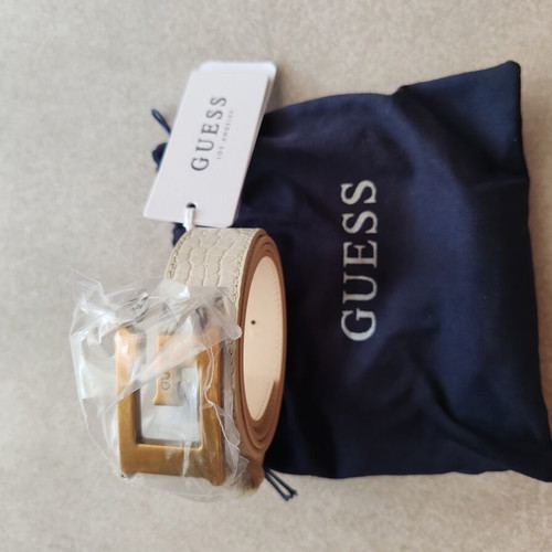 Guess women's belt with crocodile pattern, beige, size L 105cm