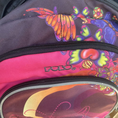 Polo Pop school backpack and double fabric pencil case set, butterfly design