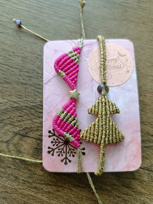 Set of 2 handmade macrame bracelets new, pink and gold